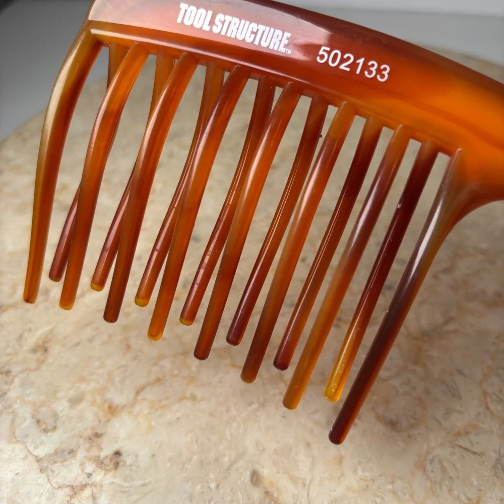 Tool Structure Hair Comb OS Amber Tortoise Wide Tooth Detangler Rake 502133